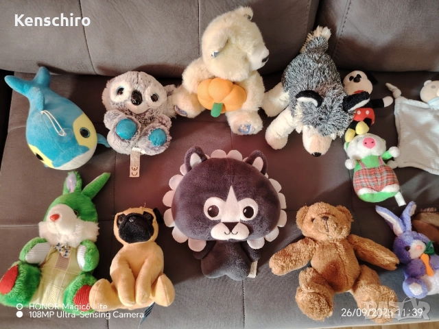 Кашон с плюшени играчки . Седяли са само за украса , не е играно с тях . Бухъла е ръкавица кукла. , снимка 5 - Плюшени играчки - 51844949