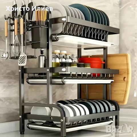 Сушилник за съдове на 3 нива Органайзер Черен Сушило, снимка 7 - Сушилници - 51118972
