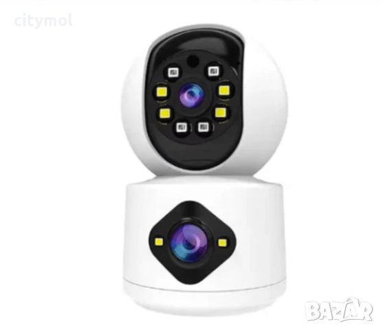 Двойна PTZ Wi Fi камера, Dual  Lens  6 Mpx, Full HD, SD слот, LED и IR диоди, 360°, нощно виждане, снимка 2 - IP камери - 46620547