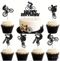 12 бр Колоездач Велосипедист на колело картонени брокат топери украса декор за мъфини кексчета топер, снимка 1