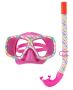 Комплект Морска маска & Шнорхел Детски за плуване розов бял дизайн еднорози 6-12 години, снимка 1