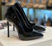 Обувки на ток - черен лак с черен ток - 6060, снимка 1 - Дамски обувки на ток - 45350581