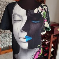 Дамска черна блуза щампа с прозрачен гръб, снимка 1 - Тениски - 45623788