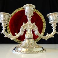 Разкошен посребрен троен свещник,барок. , снимка 1 - Антикварни и старинни предмети - 45204373