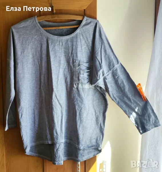 Блуза дамска памучна сива лятна/есенна с паднало рамо; 4XL÷6XL, снимка 1