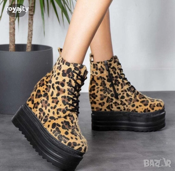 Боти на платформа - леопардов принт (кафяво с черно) - BML88, снимка 1