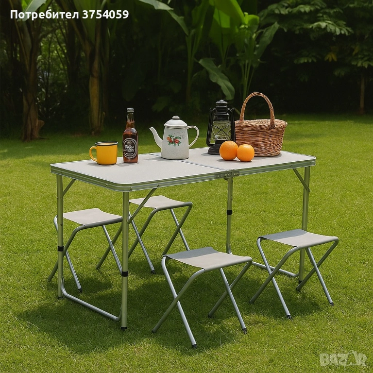 Комплект сгъваема алуминиева маса с 4 стола – идеален за къмпинг, двор и почивка, снимка 1