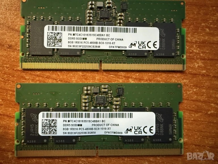 Памет за Лаптоп Micron SODIMM 8GB PC5 DDR5 4800Mhz 1Rx16 MTC4C10163S1SC48BA1, снимка 1