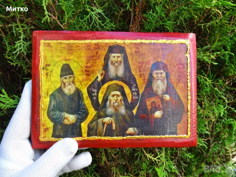 Православна икона  на Йосиф Исихаст,Порфирий Кавсокаливит,Паисий Атонски,Яков Цаликис, снимка 1