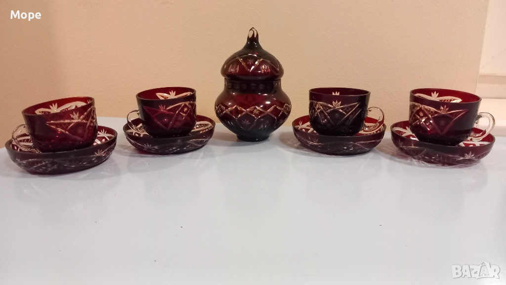Кристален сервиз червен кристал , снимка 1