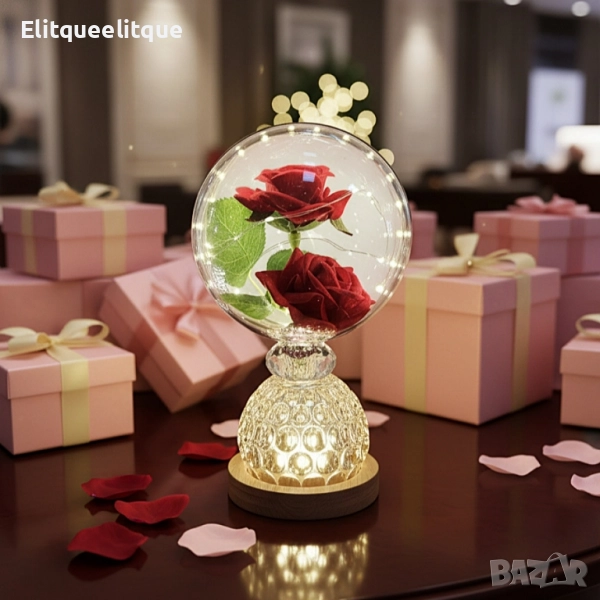 Лампа с вечни рози и топла LED светлина – подарък, който не увяхва, снимка 1