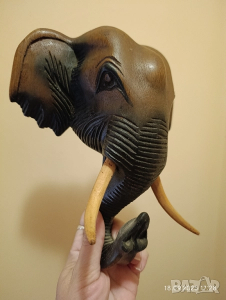 Дървена слонска глава, снимка 1