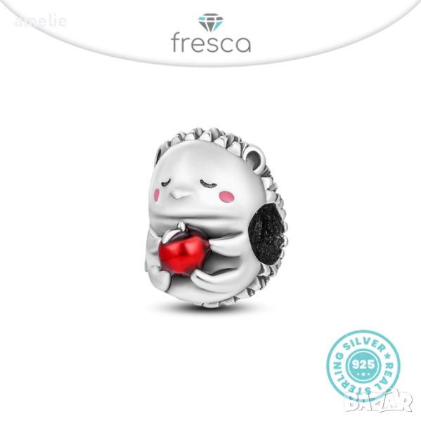 Талисман сребро 925 Fresca по модел тип Pandora Sweet Hedgehog with apple Charm. Колекция Amélie, снимка 1