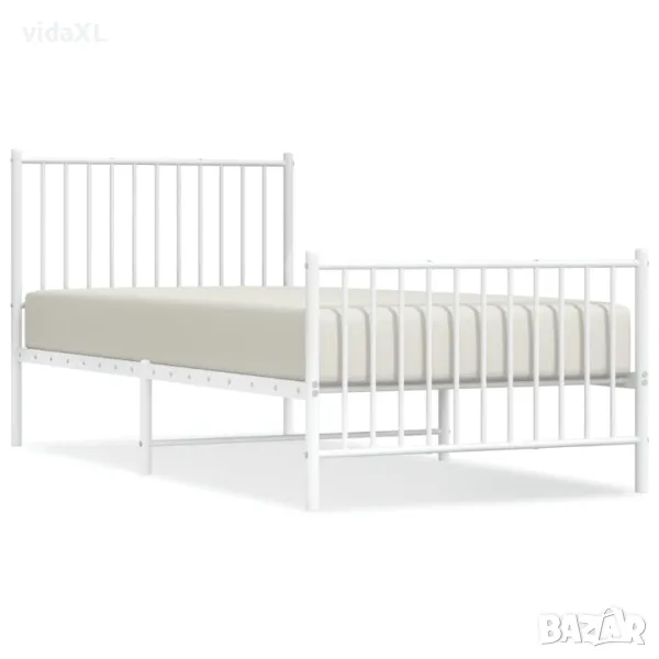 vidaXL Метална рамка за легло с горна и долна табла, бяла, 90x200 см(SKU:350942), снимка 1