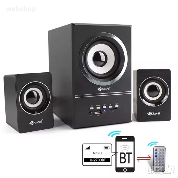 Тонколони Kisonli U-2700BT, Bluetooth, 5W+3W*2, USB, Черен, снимка 1