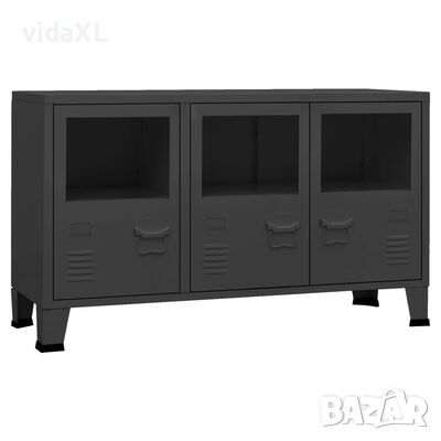 vidaXL Индустриален бюфет черен 105x35x62 см метал и стъкло（SKU:339608, снимка 1