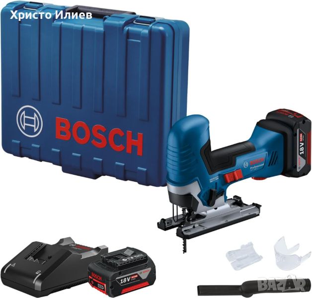 Акумулаторен прободен трион Bosch GST 185-LI с 2 батерии 4 Ah, зарядно и куфар, снимка 1