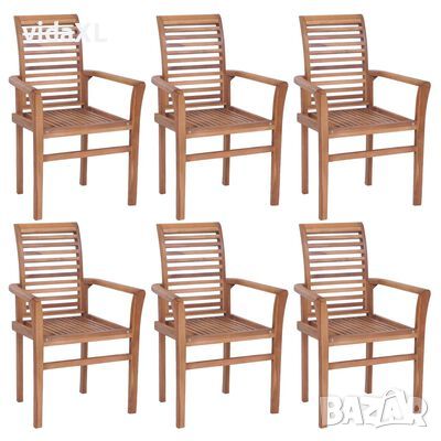 vidaXL Стифиращи трапезни столове, 6 бр, тик масив（SKU:3072944, снимка 1