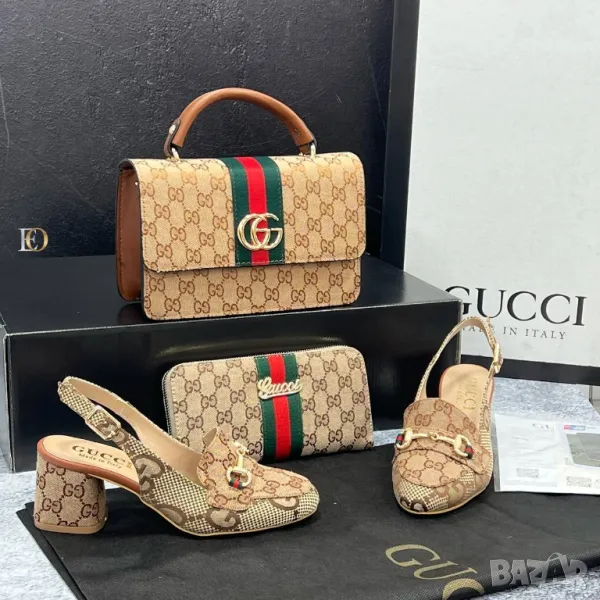 дамски обувки на ток, чанта и портмоне gucci , снимка 1