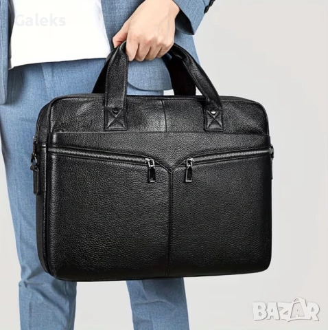 Мъжка елегантна офис чанта за лаптоп 15”/Бизнес куфарче от естест. кожа!