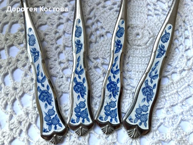MONOGRAM красиви прибори - лъжици от Англия със сини рози и маркировки, снимка 2 - Антикварни и старинни предмети - 46474018