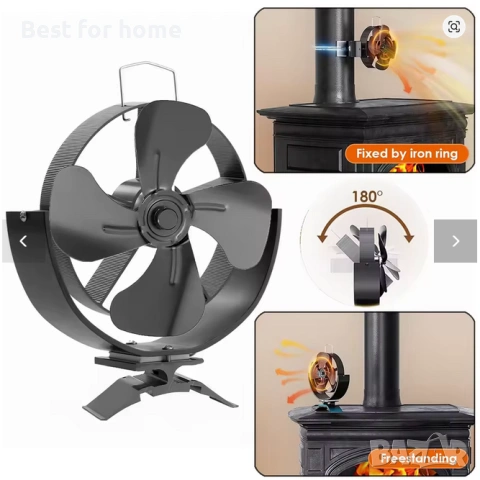 Вентилатор за камина с 4 лопатки, въртящ се на 360 градуса, за печка на дърва, еко-вентилатор
