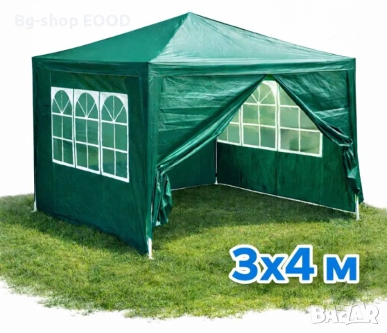 Шатра, За градина, Тераса, Метална рамка, 4 стени, С прозорци, Зелена, 4x3x2.6 м, снимка 2 - Други - 53892194