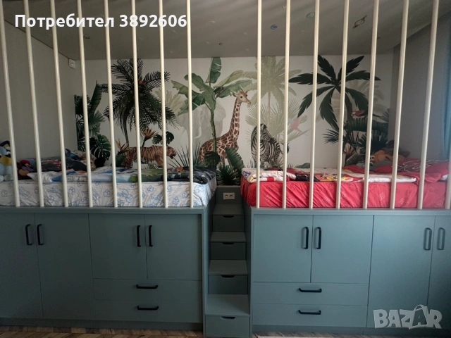 Дизайнерска детска стая – 2 легла, шкафове и бюро | ръчна изработка, снимка 3 - Мебели за детската стая - 53753320