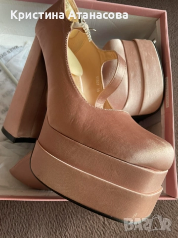 👠 Дамски обувки пудра - сатен 💎, снимка 5 - Дамски обувки на ток - 52110946