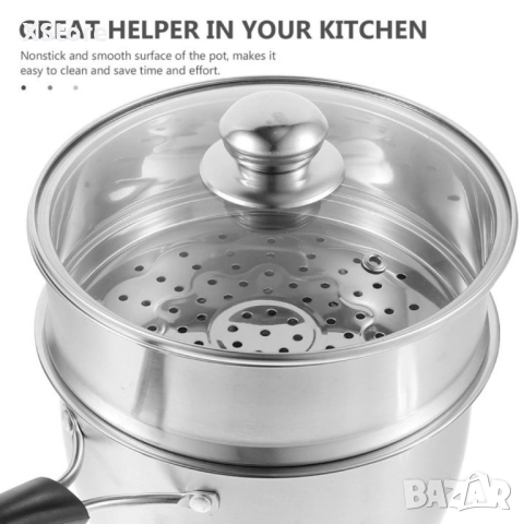 Многофункционална тенджера касерола от неръждаема стомана "Готвене на пара добавка в комплекта ", снимка 3 - Съдове за готвене - 52497883
