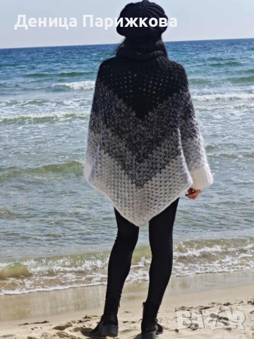Ръчно плетено пончо на една кука, снимка 4 - Якета - 52836288