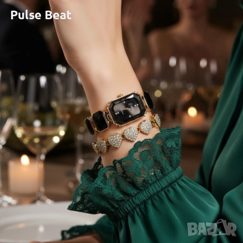 Дамски комплект часовник с кварцов механизъм и гривна, снимка 2 - Дамски - 52056615