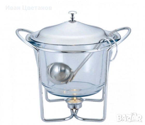 Съд за затопляне Bohmann, 4л., за супа, Стоманен капак, Стъкло, Инокс