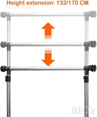 Сгъваема стойка за дрехи от неръждаема стомана, еднополюсна с колелца за дома, снимка 4 - Етажерки - 52375490