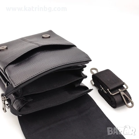 Мъжка кожена чанта през рамо с 3 отделения -Черна с капак Код на продукта:K-027, снимка 3 - Чанти - 51139059