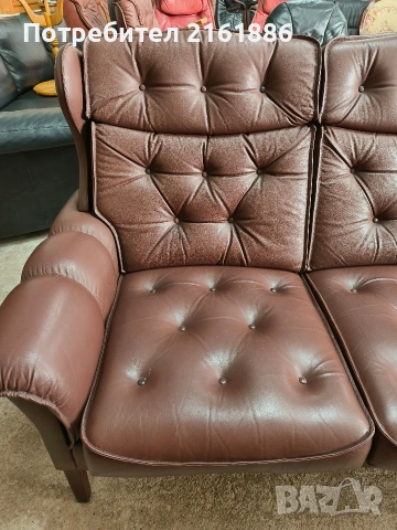 Винтидж диван тройка от естествена кожа , снимка 4 - Дивани и мека мебел - 54183558