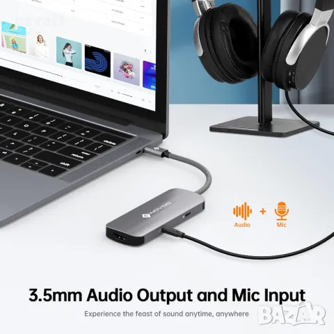 НОВ ЗАПЕЧАТАН НЕОТВАРЯН NOVOO 6 в 1 USB C хъб с USB C 3.2 10Gbps, 4K HDMI, 2 USB-A, 3.5 мм аудио..., снимка 3 - Други - 49133311