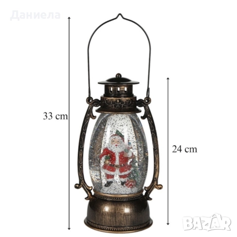 Коледен декоративен фенер – LED светлина, въртяща се фигурка на Дядо Коледа, снеговалеж и музика, снимка 4 - Декорация за дома - 52749994