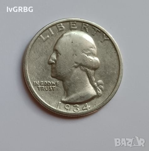 1/4 долар САЩ 1934 Сребро 25 цента САЩ 1934 Американска монета , снимка 1 - Нумизматика и бонистика - 45241004