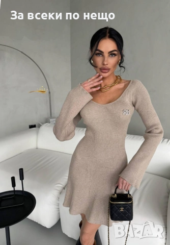Дамска Рокля С Дълъг Ръкав Плетиво Код SK56, снимка 6 - Рокли - 52474835