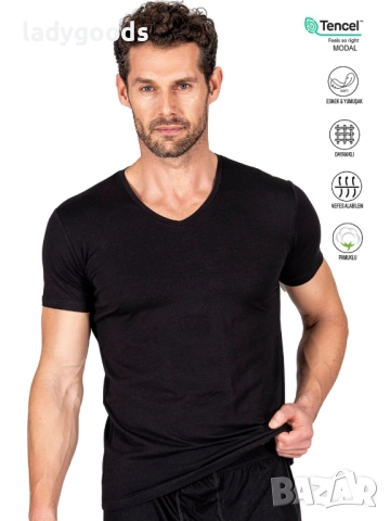 Мъжки тениски с V деколте.Памук и модал.Модел 073.