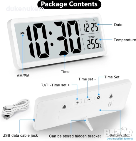 Дигитален стенен часовник, големи цифри, температура, безшумен, снимка 5 - Декорация за дома - 52812499