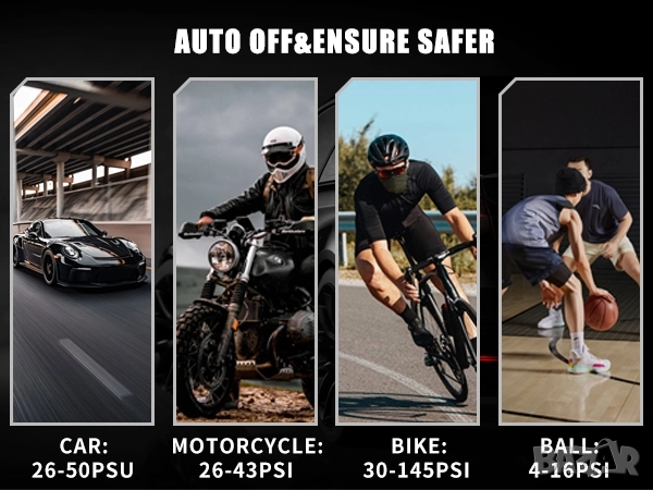 Преносим Компресор за Гуми, Цифрова Интелигентна Помпа с Бързо Зареждане, снимка 9 - Аксесоари и консумативи - 52436352