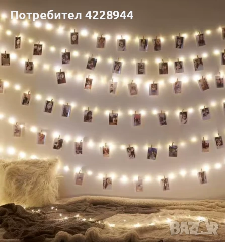 Коледен LED светещ гирлянд за сватба 2 м с 20 прозрачни щипки, топла светлина, снимка 3 - Декорация за дома - 50778356