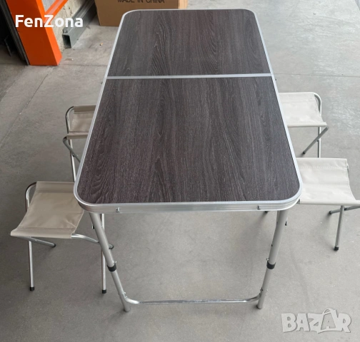 Комплект сгъваема къмпинг маса с 4 стола, регулируема височина, дизайн "куфар" в сив цвят, снимка 5 - Други стоки за дома - 53947099