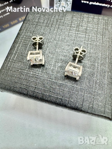 Сребърни обеци с мойсанит (Диамант) 1 карат, снимка 11 - Обеци - 53172550