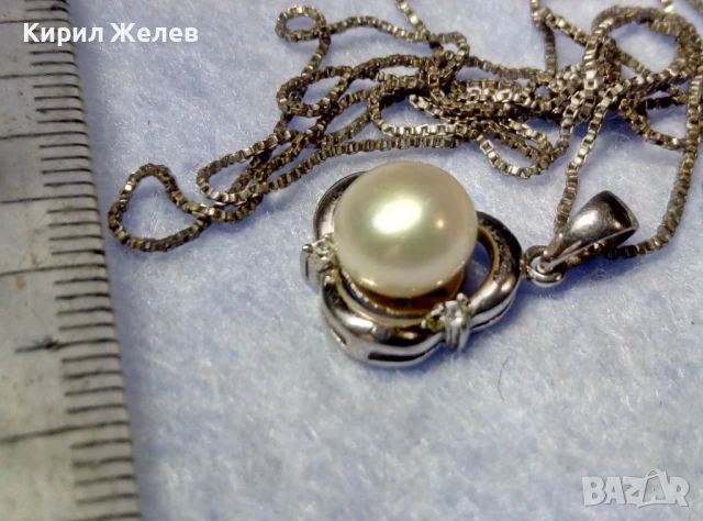 НЕЖЕН СРЕБЪРЕН ПЕНДАНТ РОДИРАНО СРЕБРО 925 с БЯЛА НАТУРАЛНА ПЕРЛА и ФИНА СРЕБЪРНА 925  ВЕРИЖКА 47478, снимка 6 - Колиета, медальони, синджири - 50489368