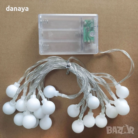 6196 Светещи коледни лампички топчета 20 LED гирлянд на батерии, многоцветни, снимка 4 - Декорация за дома - 52691779