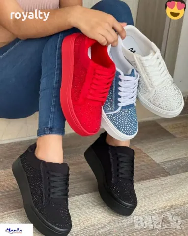 Черни дамски спортни обувки с камъни, снимка 2 - Маратонки - 49944989