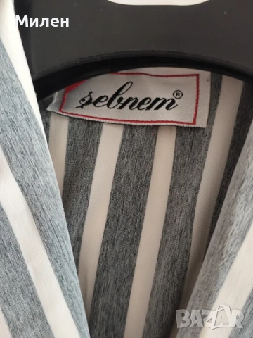 Дамска риза сиви и бели райета – винтидж стил, дълъг ръкав, снимка 6 - Тениски - 51372871